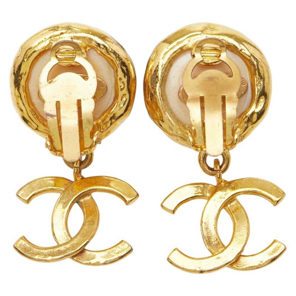 CHANEL Authentic Gold Pearl Logo Earrings - Picture 3 of 6